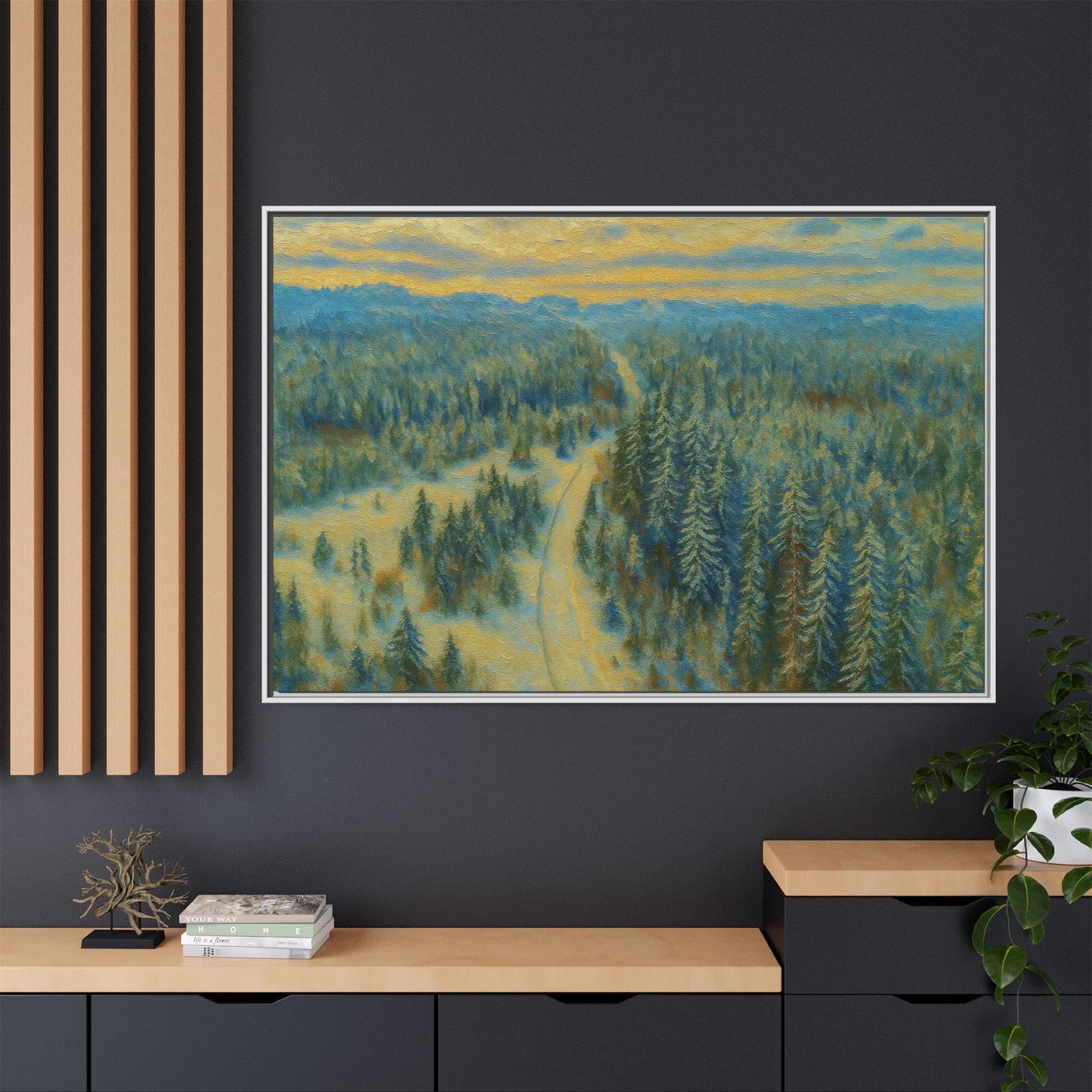 Framed Matte Canvas Art Print, Tranquil Forest Landscape, Home Decor for Nature Lovers, Wall Art for Living Room, Gift for Art Enthusiasts - TRV