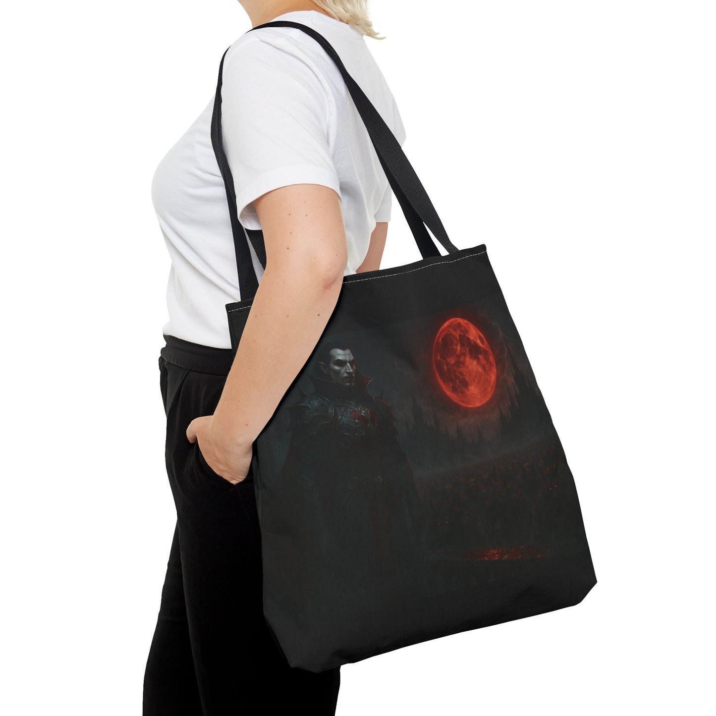 Gothic Tote Bag: Dark Moonlit Night Scene With Dracula, Vampire Art, Halloween Accessory, Gothic Gift, Boho Style - TRV