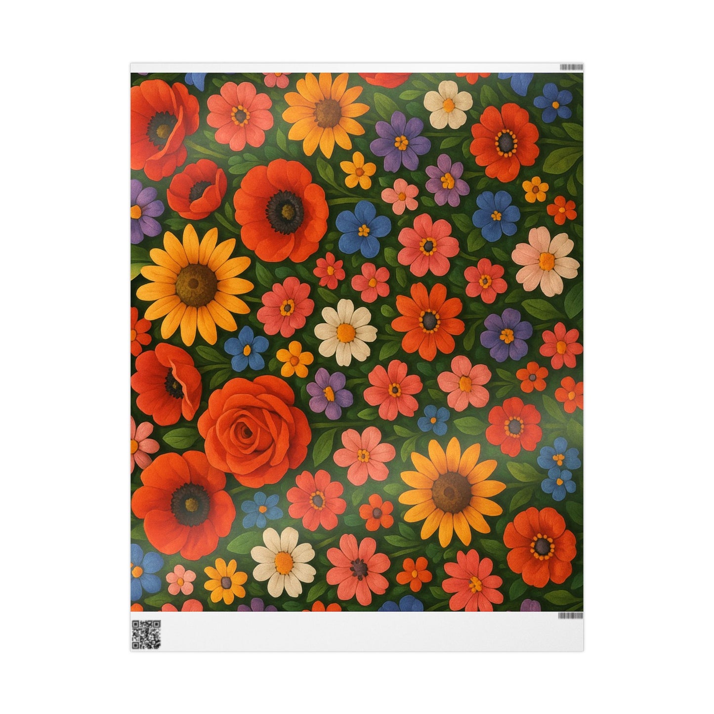 Floral Folk Art Wrapping Paper Roll — Bright Vintage Flower Gift Wrap