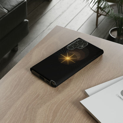 Tough Cases - Radiant Star Phone Case, Protective Black Shockproof Cover with Golden Light Design