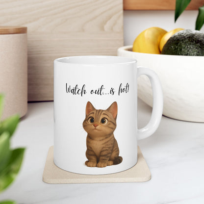 Latte Lover Ceramic Mug — Cute Coffee Cat Illustration (11oz, 15oz)