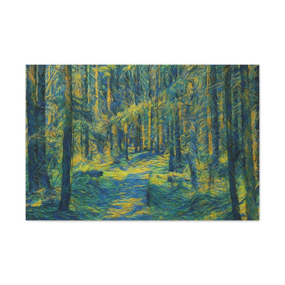 Sunlit Forest Path Canvas – Impressionist Woodland Wall Art
