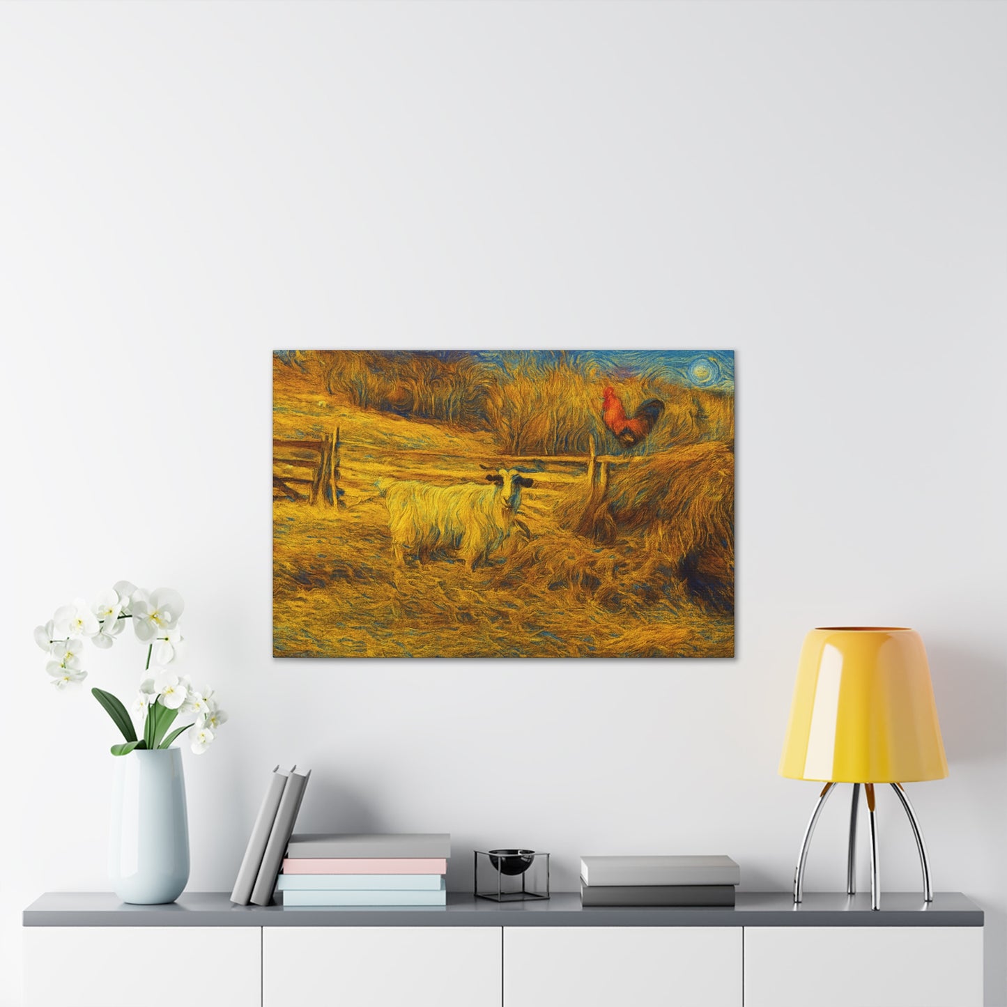 Farmhouse Canvas Wall Art - Rustic Animal Decor, Goat and Rooster Painting, Country Home, Farmhouse Style, Gift for Farmers - TRV