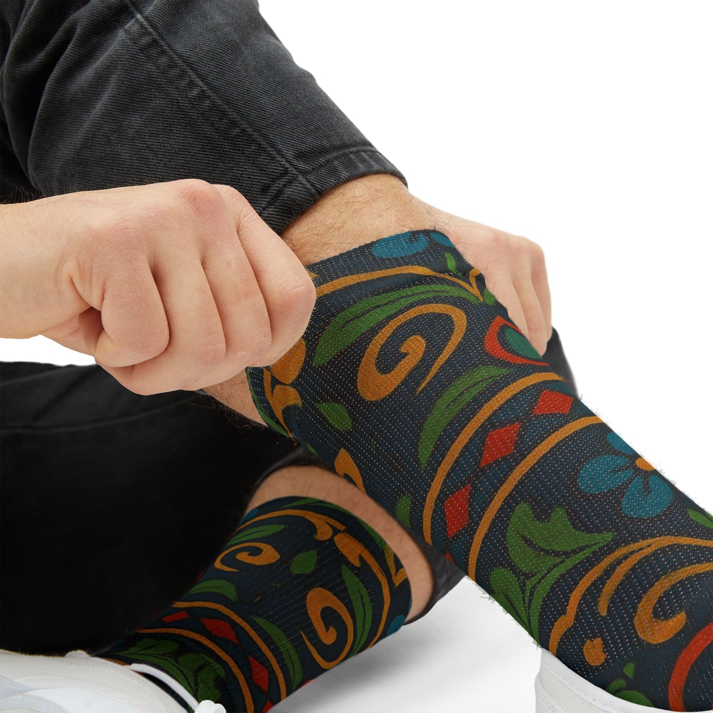Victorian Floral Tile Sublimation Socks | Patterned Crew Socks - TRV