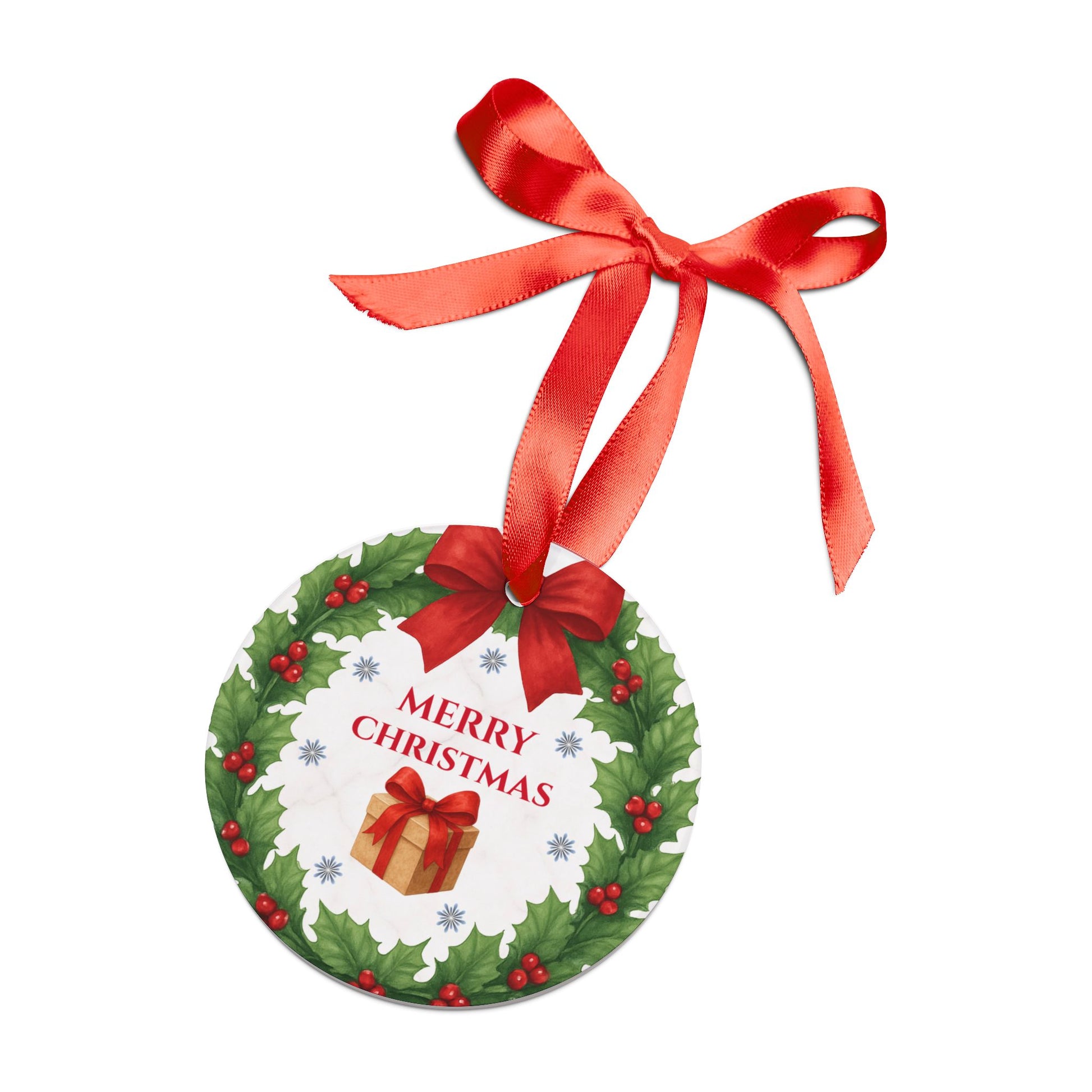 Merry Christmas Wreath ornament | Round Acrylic Holiday Ornament - TRV