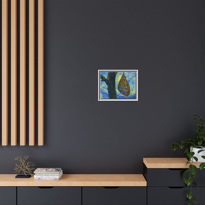 Framed Matte Canvas Art — Van Gogh-Style Swirling Night with Hanging Beehive