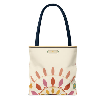 Boho Floral Mandala Tote Bag | Pastel Sunburst Pattern