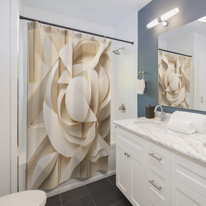 Neutral Geometric Abstract Sculpture Shower Curtain | 3D Beige Art