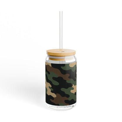 Camouflage Sipper Glass | 16oz Eco-Friendly Drinkware, Perfect for Outdoor Adventures, Camping, Parties, and Unique Gifts