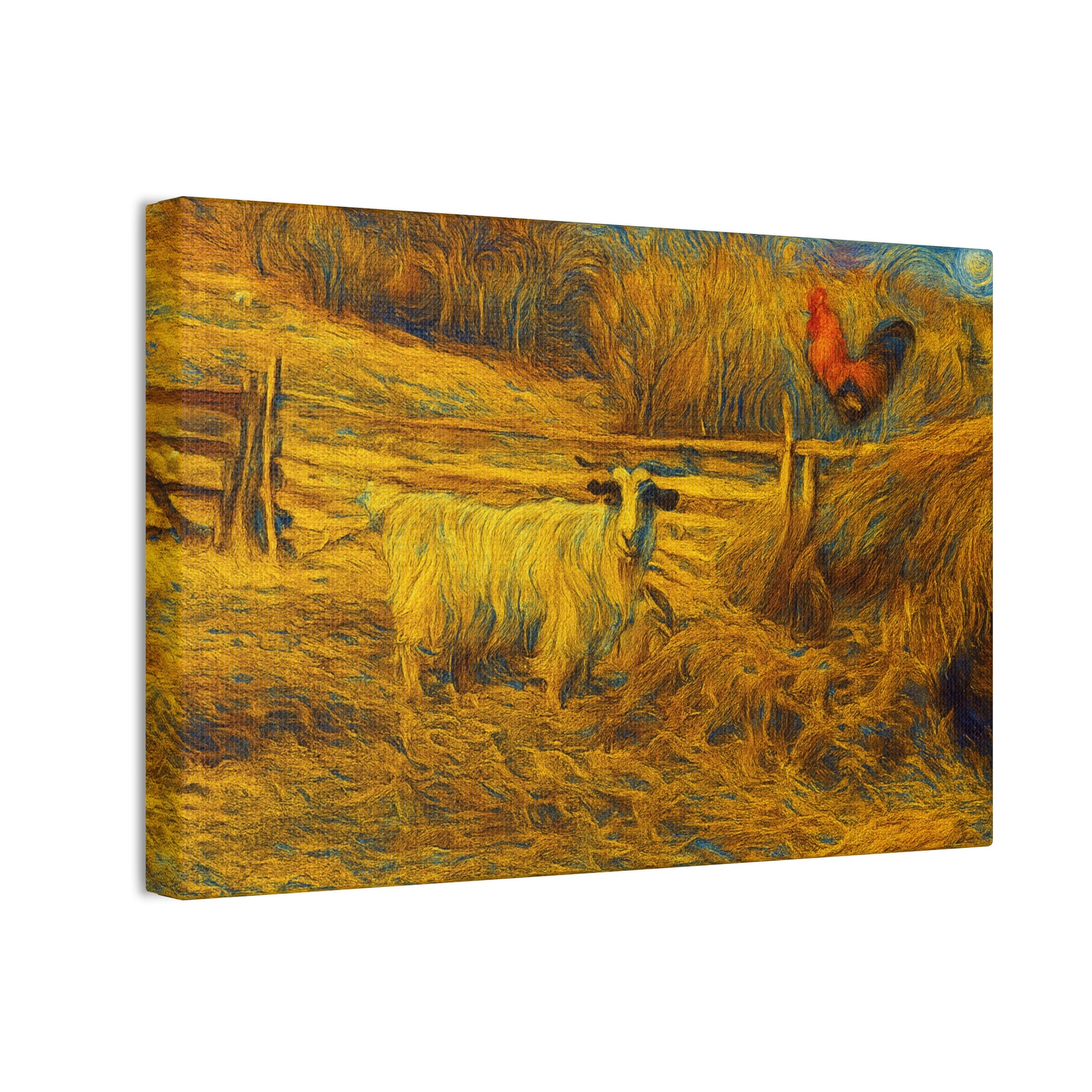 Farmhouse Canvas Wall Art - Rustic Animal Decor, Goat and Rooster Painting, Country Home, Farmhouse Style, Gift for Farmers - TRV