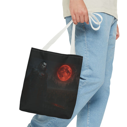Gothic Tote Bag: Dark Moonlit Night Scene With Dracula, Vampire Art, Halloween Accessory, Gothic Gift, Boho Style - TRV