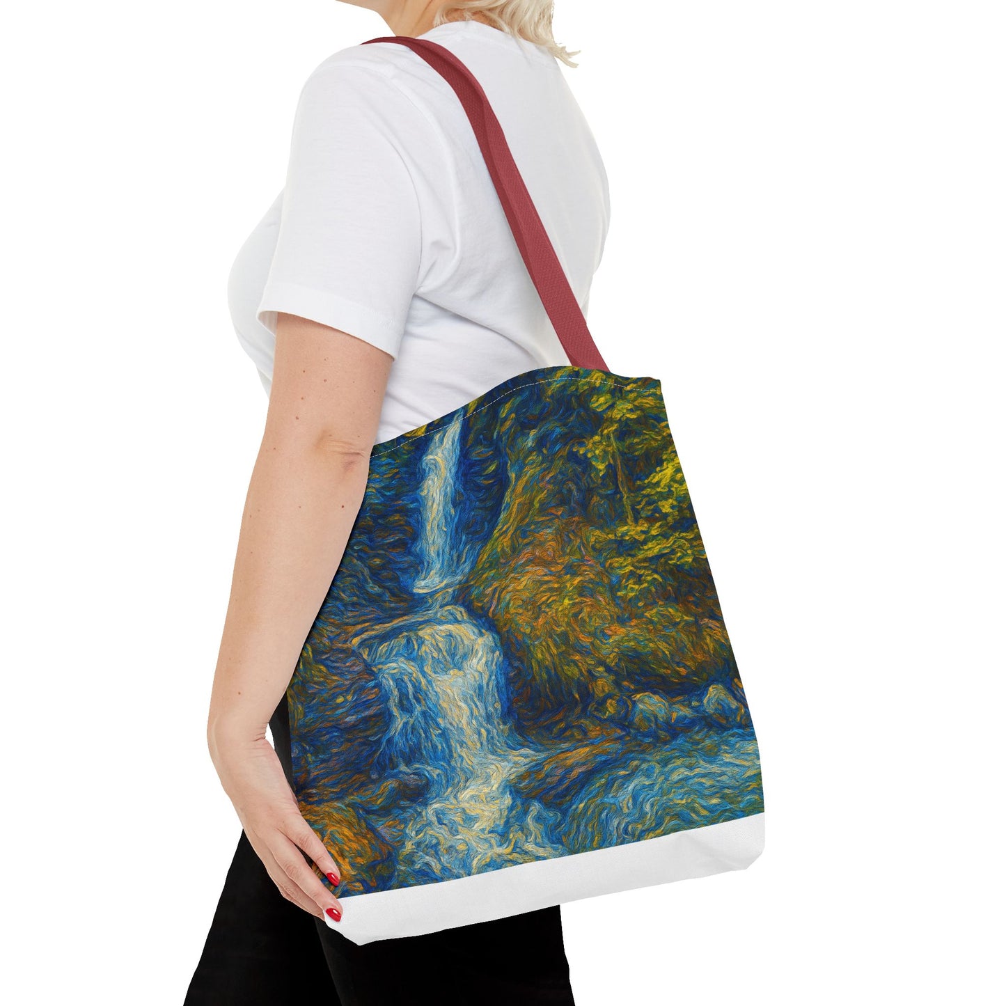 Nature-Inspired Tote Bag, Artistic Eco-Friendly Shopper, Waterfall Design, Reusable Market Bag, Gift for Nature Lovers - TRV