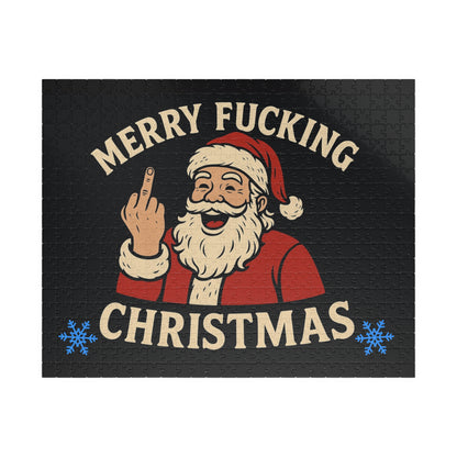 Irreverent Merry Christmas Puzzle | Santa Middle Finger Holiday Jigsaw