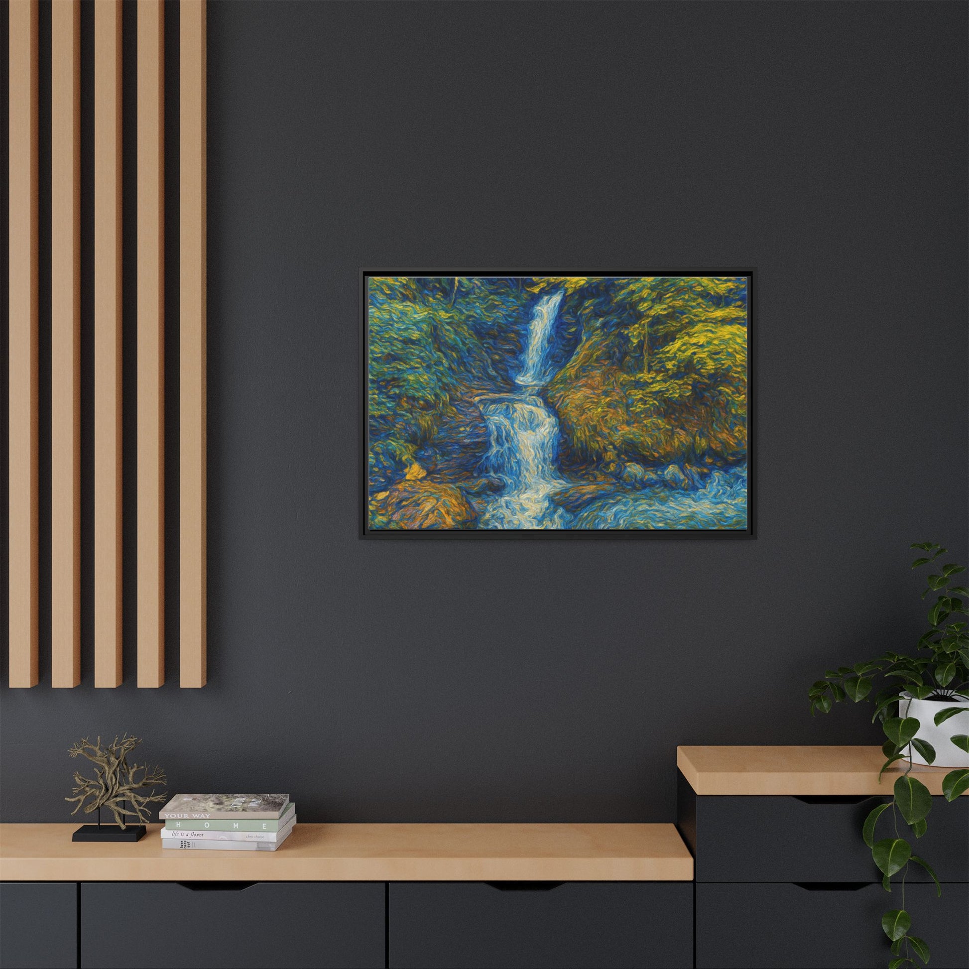 Framed Canvas Art, Majestic Van Gogh Style Waterfall Landscape Wall Decor, Nature Lover Gift, Home Office Artwork, Living Room Decoration - TRV