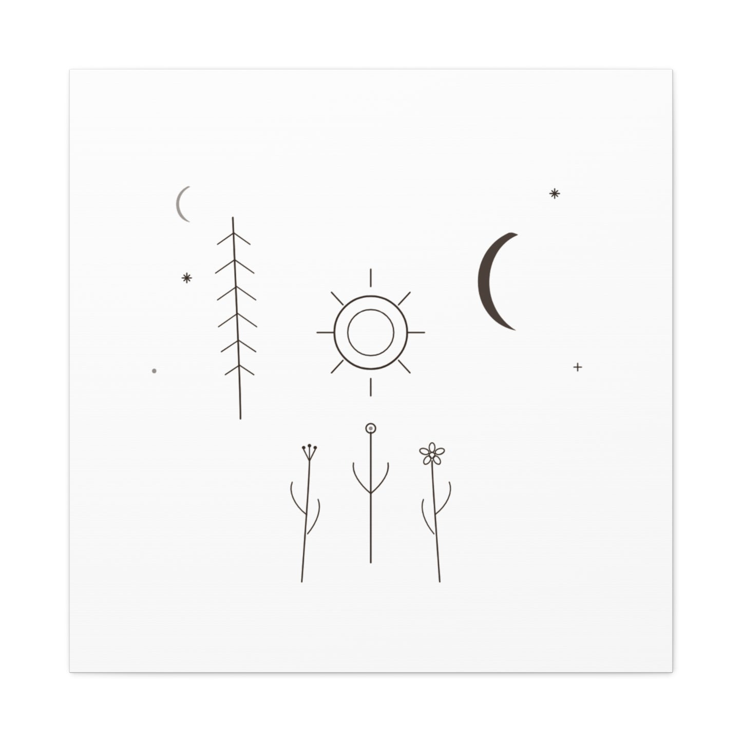 Minimal Sun Moon Botanical Canvas | Stretched Matte Wall Art