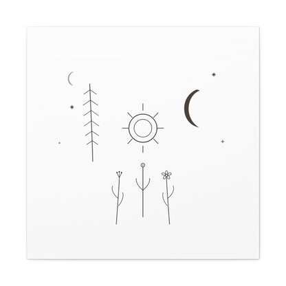 Minimal Sun Moon Botanical Canvas | Stretched Matte Wall Art