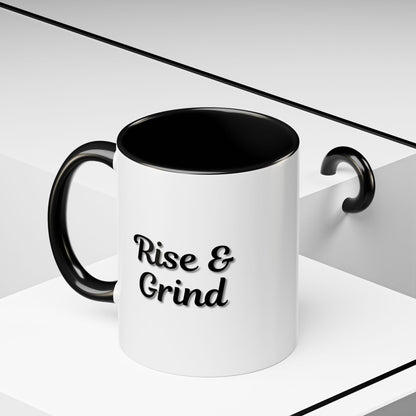 Motivational Rise & Grind Coffee Mug, Black Accent Mug, Daily Inspiration, Gift for Coffee Lovers, 11oz 15oz Ceramic Cup