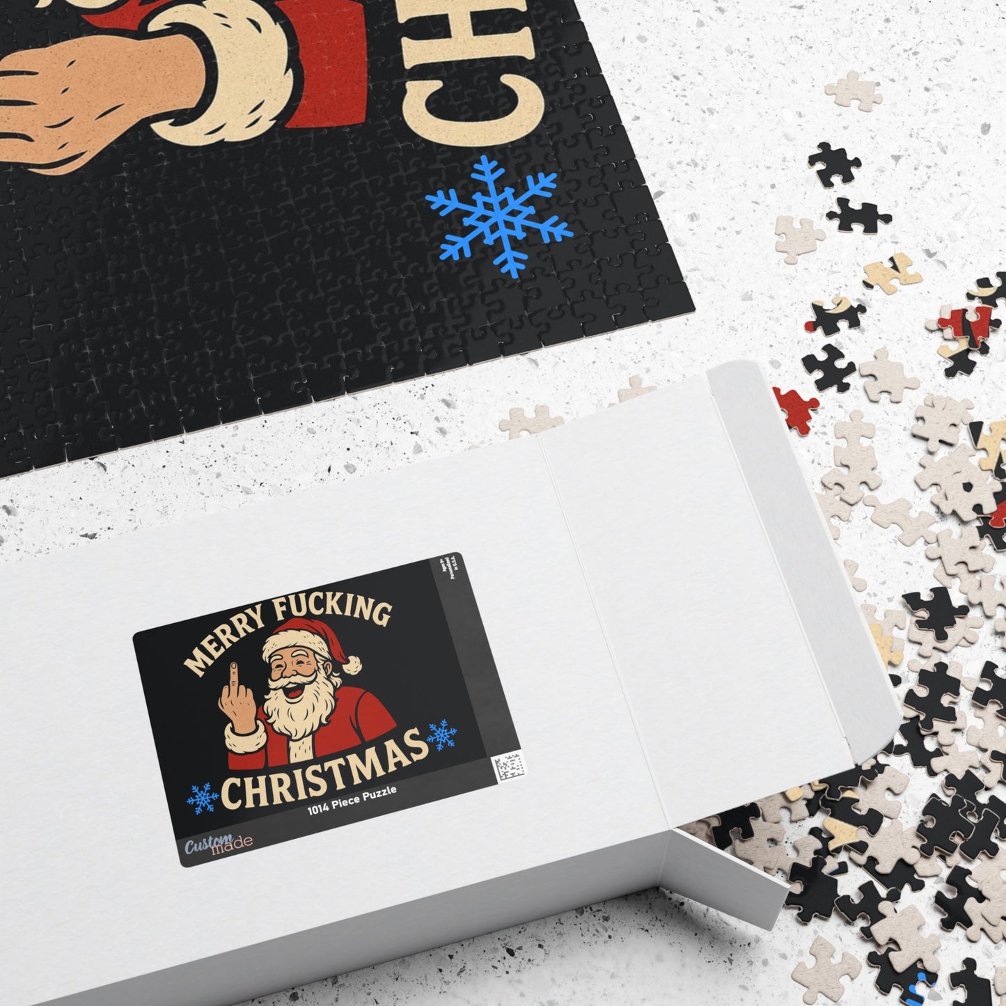 Irreverent Merry Christmas Puzzle | Santa Middle Finger Holiday Jigsaw