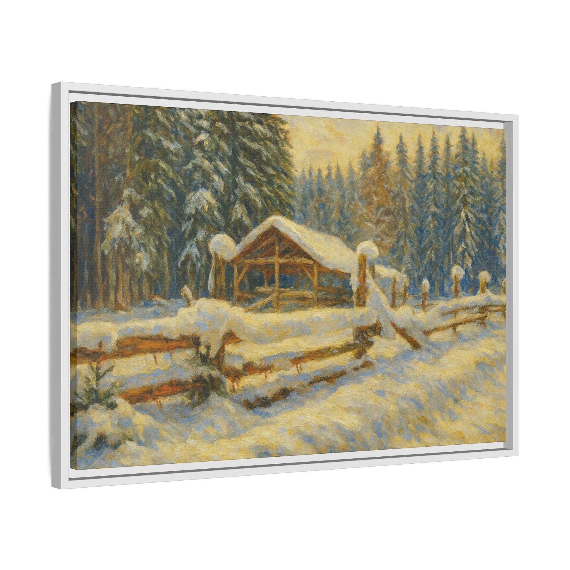 Winter Landscape Framed Canvas Art | Cozy Home Decor | Wall Art for Living Room, Bedroom, Holiday Gift, Rustic Vibes, Art Print - TRV