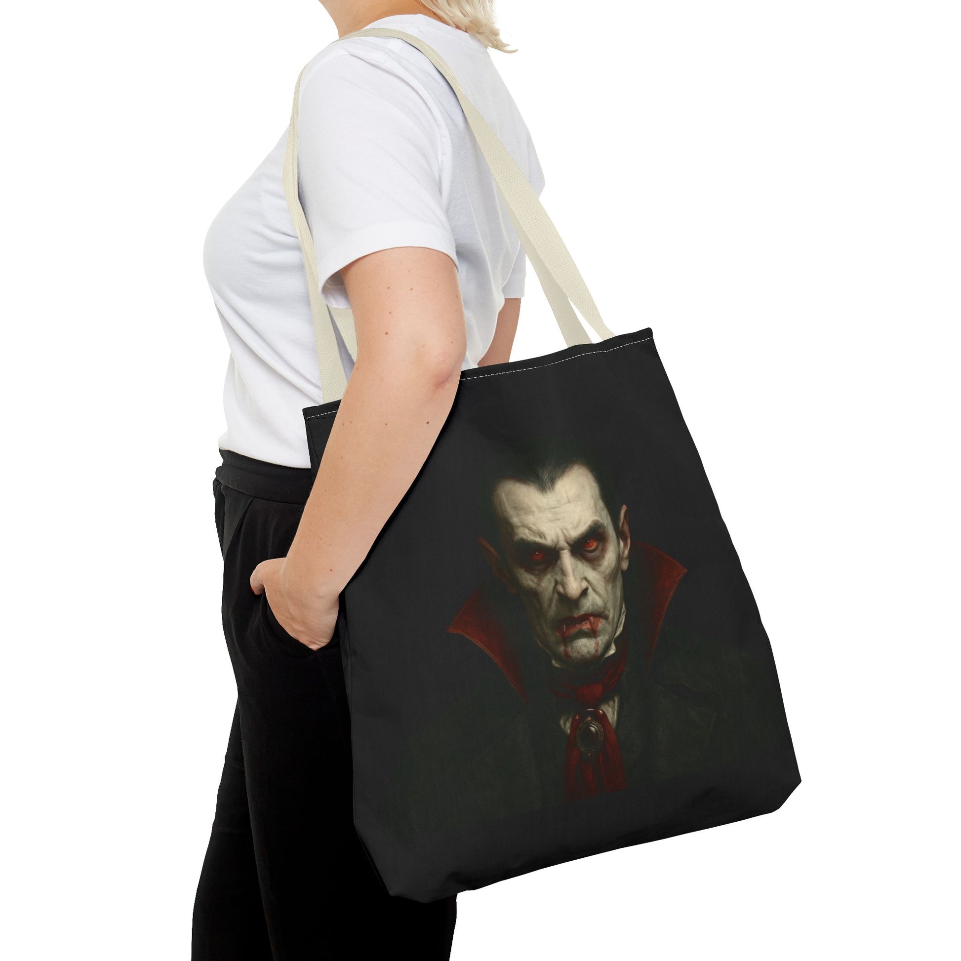Vampire Haunted Tote Bag, Spooky Shopping Bag, Halloween Accessory, Gothic Style Handbag, Perfect for Halloween Parties, Unisex Tote - TRV