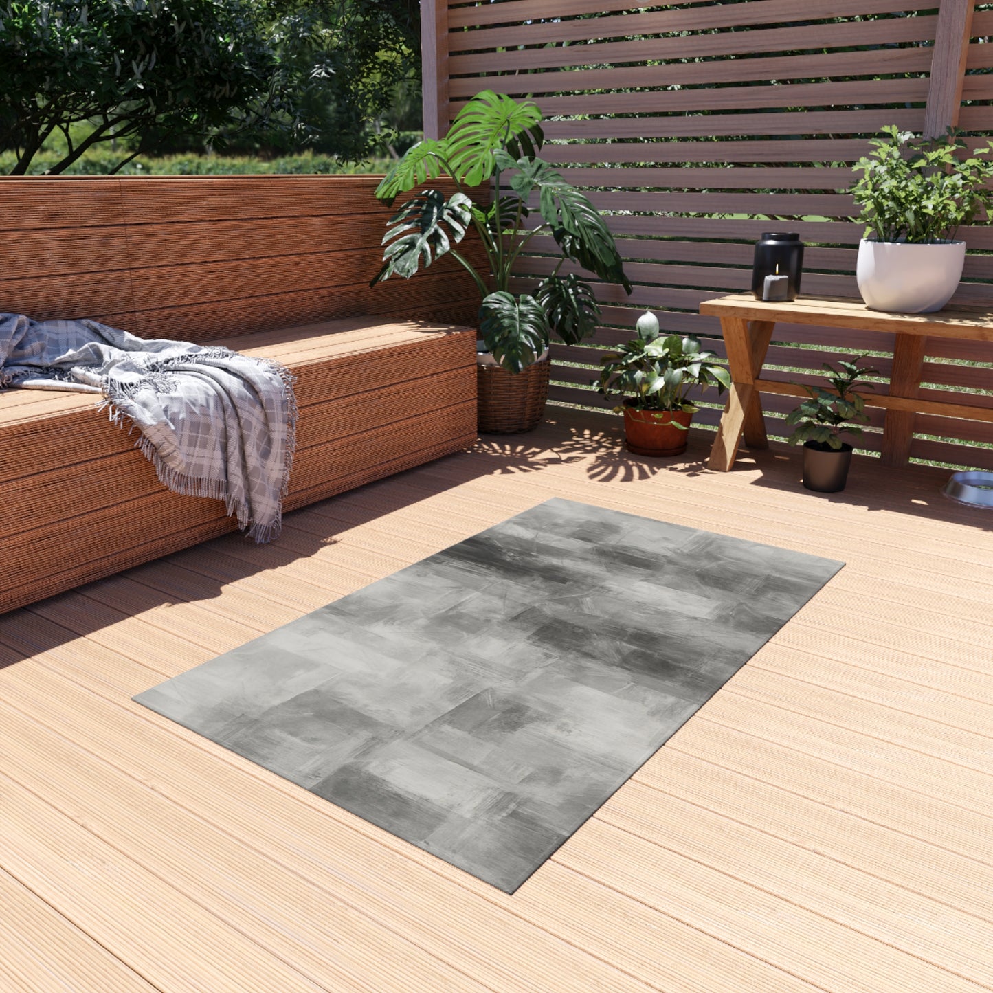 Stylish Outdoor Rug - Modern Patio Decor, Quality Grey Area Mat for Decks, Garden, Beach Blanket, Durable Outdoor Flooring - TRV