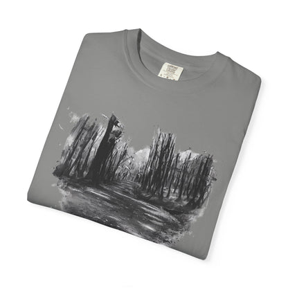 Artistic Forest Scene T-shirt | Nature Lover Gift, Outdoor Adventure Tee, Eco-Friendly Fashion, Vintage Inspired Clothing, Unisex Gift - TRV