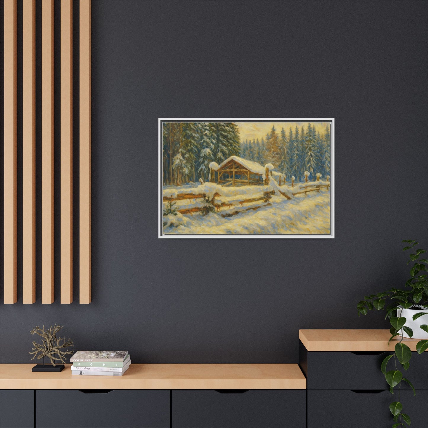 Winter Landscape Framed Canvas Art | Cozy Home Decor | Wall Art for Living Room, Bedroom, Holiday Gift, Rustic Vibes, Art Print - TRV