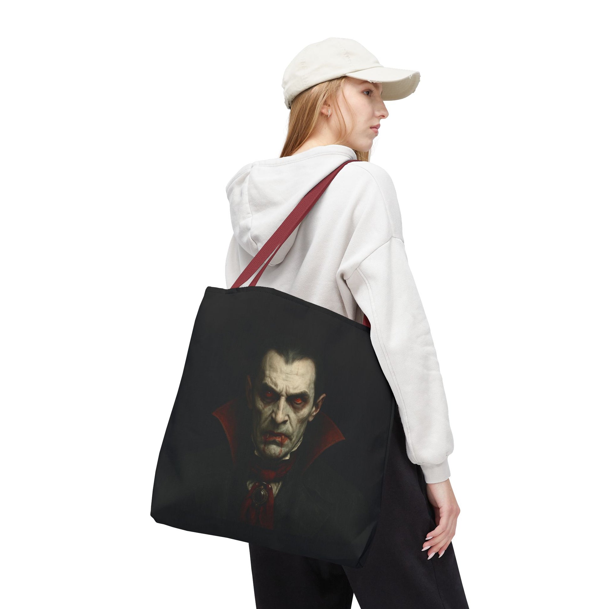 Vampire Haunted Tote Bag, Spooky Shopping Bag, Halloween Accessory, Gothic Style Handbag, Perfect for Halloween Parties, Unisex Tote - TRV