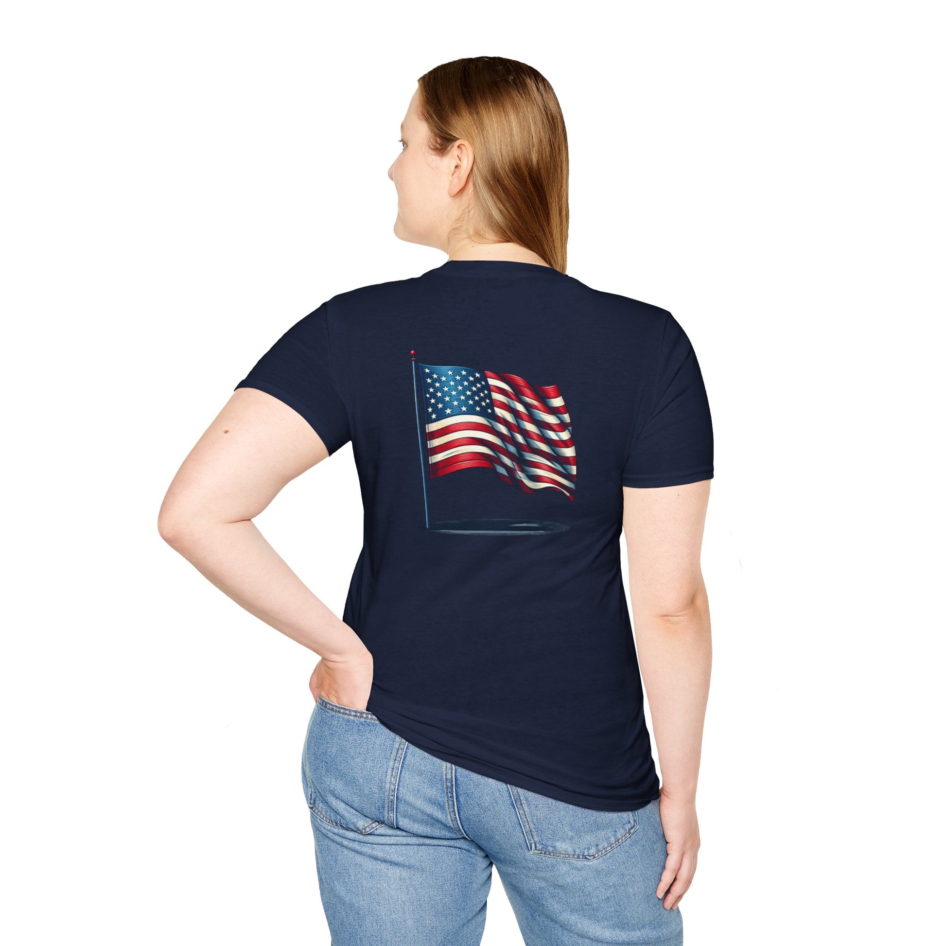 Patriotic Unisex Softstyle T-Shirt, American Flag Tee, USA Pride Shirt, Perfect for Independence Day, Casual Wear - TRV