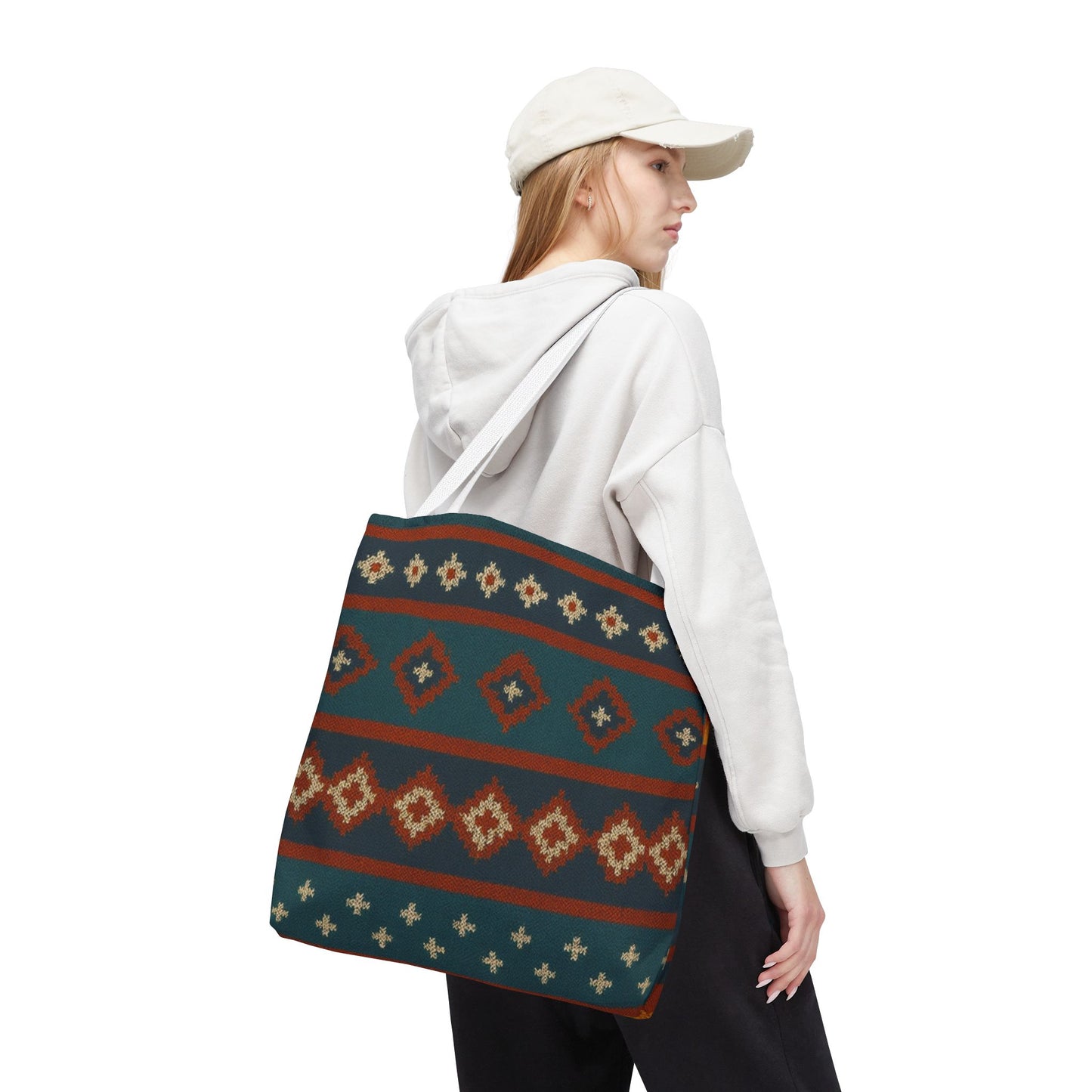 Southwestern Diamond Pattern Tote Bag | Aztec Tribal Geometric Print - TRV