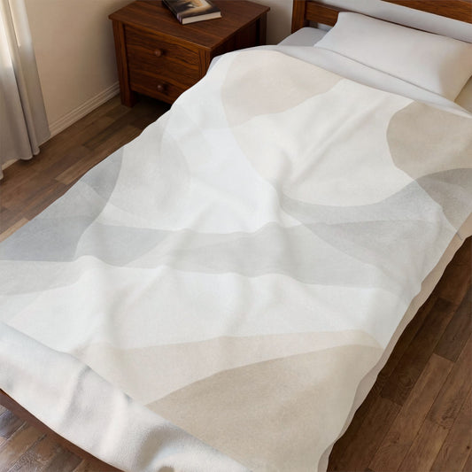 Neutral Abstract Shapes Velveteen Plush Blanket | Minimal Geometric Throw