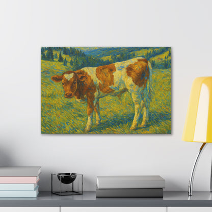 Artistic Cow Canvas Wall Art - Farmhouse Decor, Calf Painting
