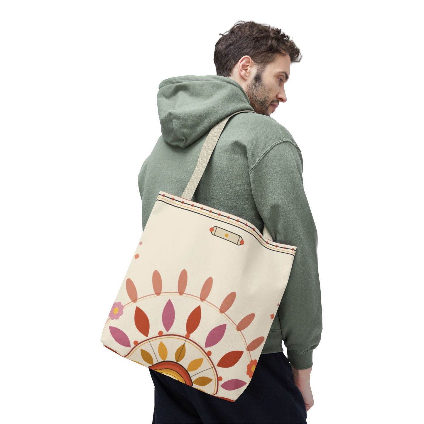 Boho Floral Mandala Tote Bag | Pastel Sunburst Pattern