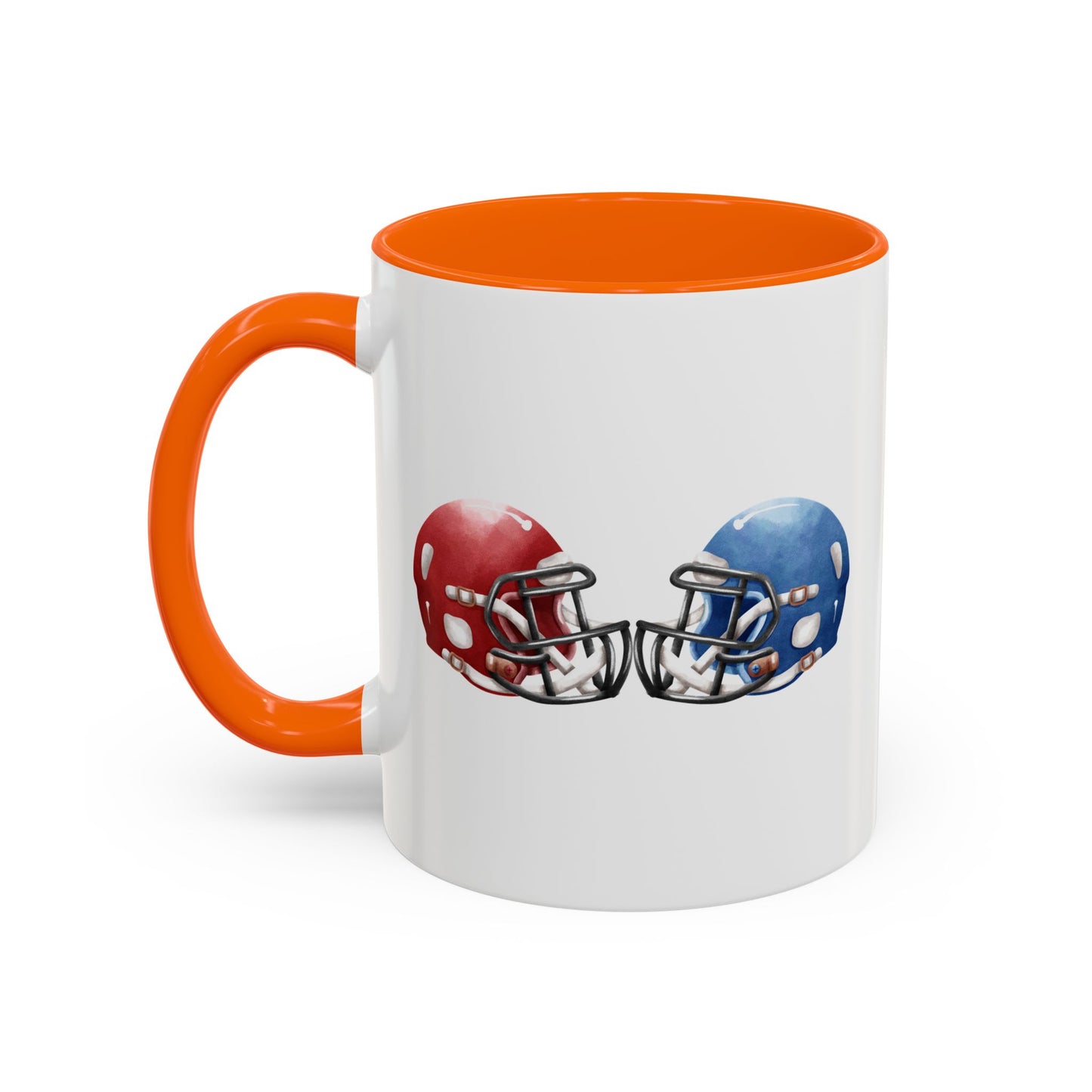 Football Helmet Coffee Mug — Red vs Blue Rivalry Accent Mug (11/15oz)