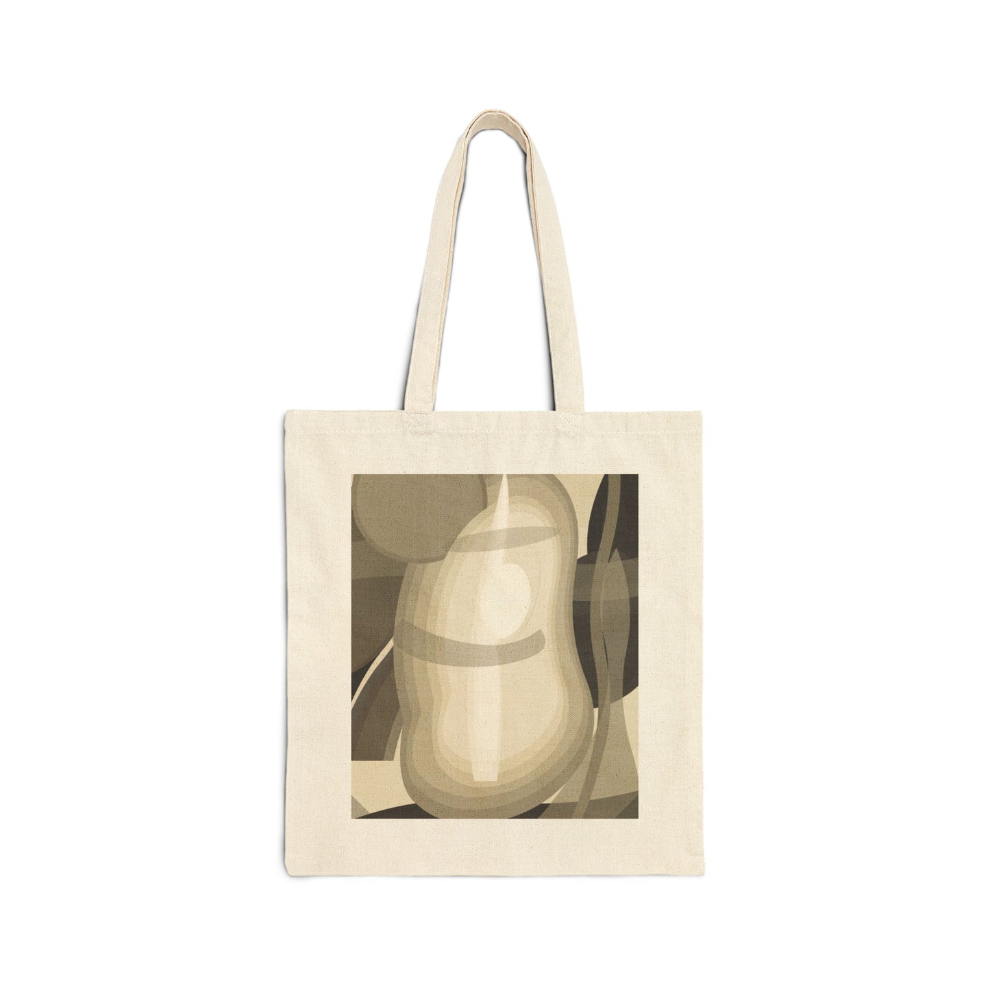 Neutral tote bag featuring an abstract pear still life with geometric fruit print, perfect for everyday use by Printify.