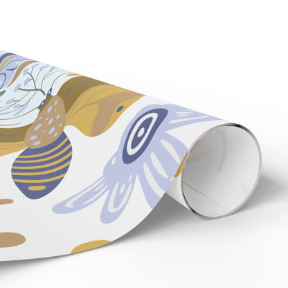 Floral Butterfly Wrapping Paper Roll — Elegant Blue & Gold Garden Gift Wrap
