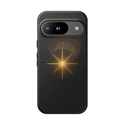Tough Cases - Radiant Star Phone Case, Protective Black Shockproof Cover with Golden Light Design