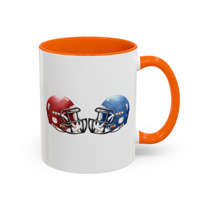 Football Helmet Coffee Mug — Red vs Blue Rivalry Accent Mug (11/15oz)