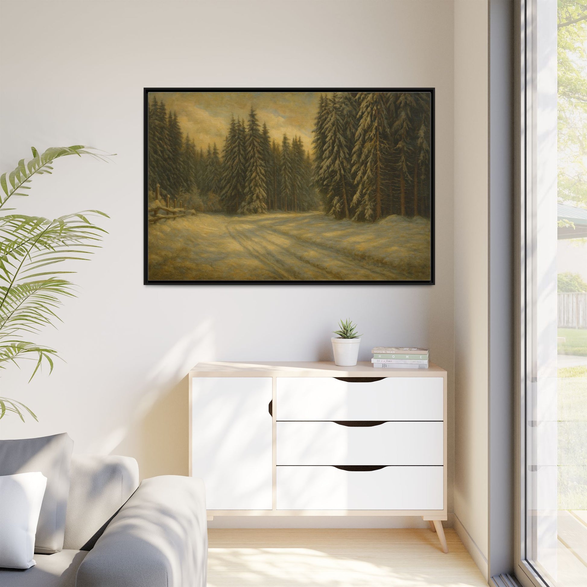 Framed Matte Canvas Wall Art - Serene Forest Landscape, Living Room Decor, Nature Print, Home Aesthetic, Gift for Nature Lovers, Wall [...] - TRV