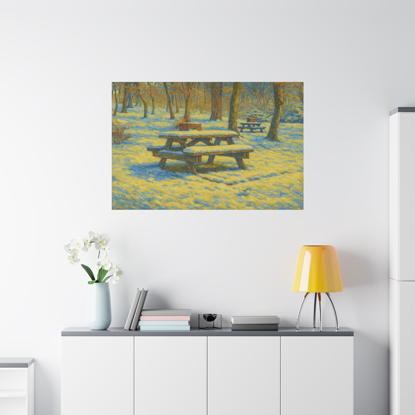 Winter Picnic Canvas Art Print, Cozy Home Decor, Seasonal Wall Art, Nature-Inspired Artwork, Perfect for Holidays - TRV