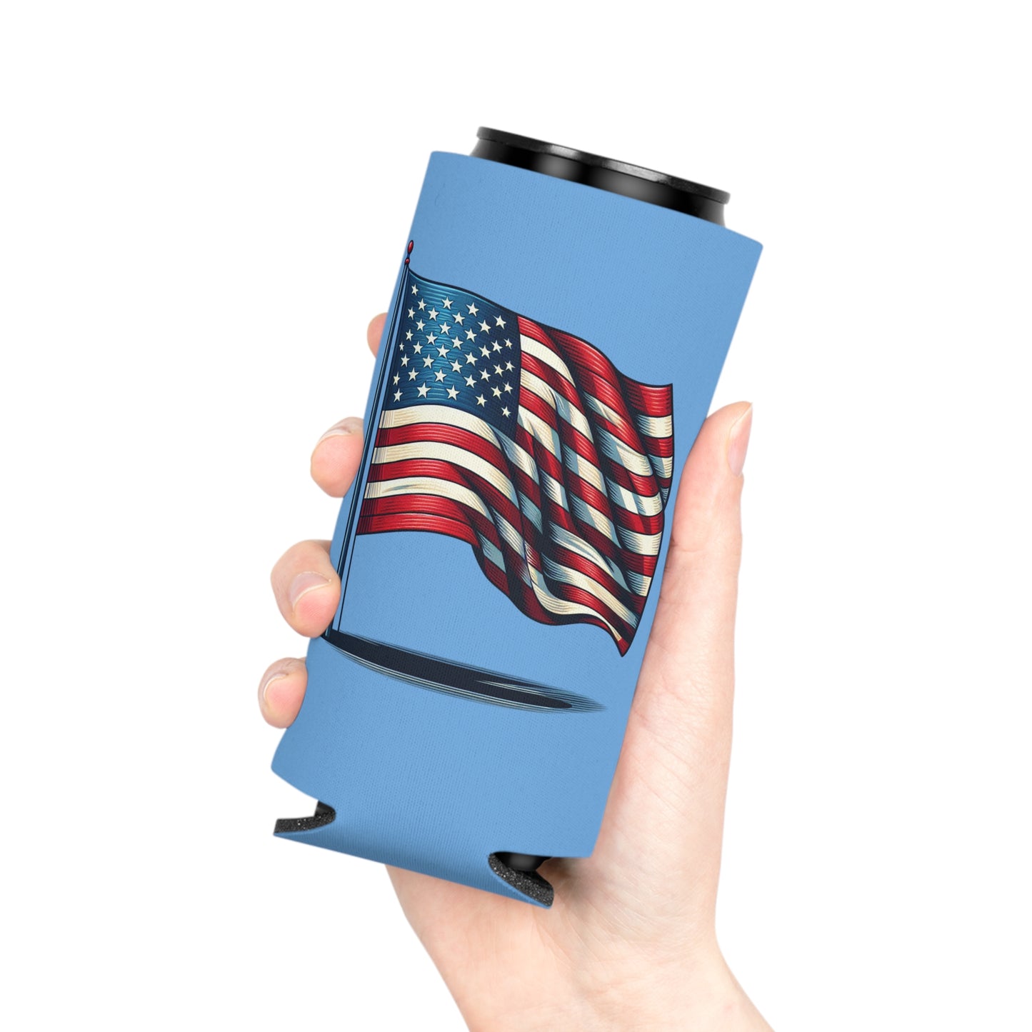 Patriotic Can Cooler, American Flag Drink Sleeve, Summer BBQ Beverage Holder, Fourth of July Party Favor, Cooler for Beer & Soda