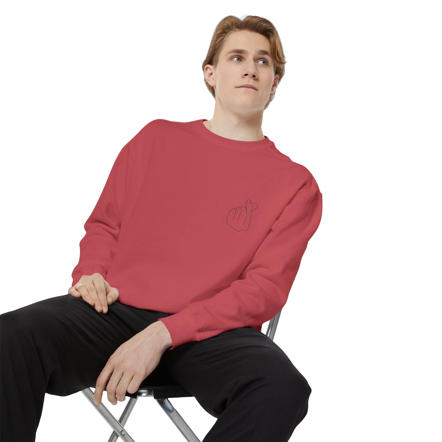 Minimalist Peace Hand Sweatshirt — Small Chest Line Art Crewneck