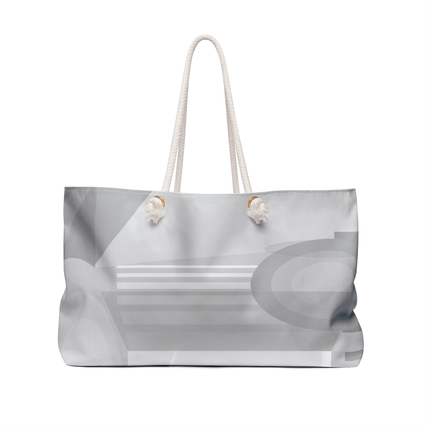 Gray geometric pattern weekender bag by Printify, neutral travel tote with spacious interior and stylish abstract design.
