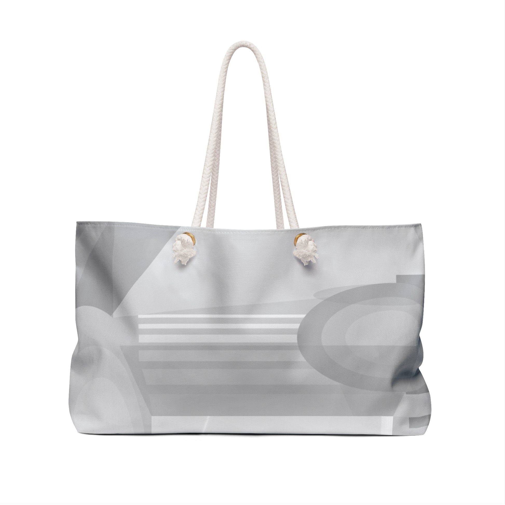 Gray geometric pattern weekender bag by Printify, neutral travel tote with spacious interior and stylish abstract design.