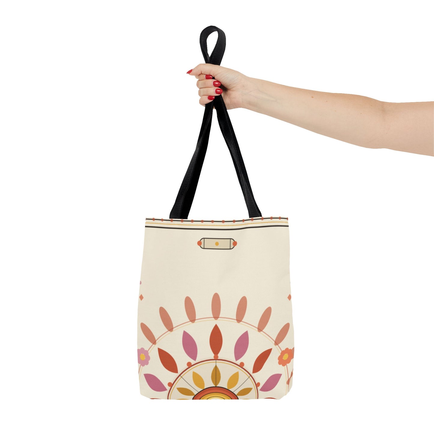 Boho Floral Mandala Tote Bag | Pastel Sunburst Pattern