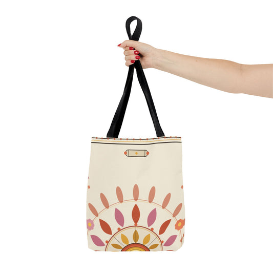 Boho Floral Mandala Tote Bag | Pastel Sunburst Pattern
