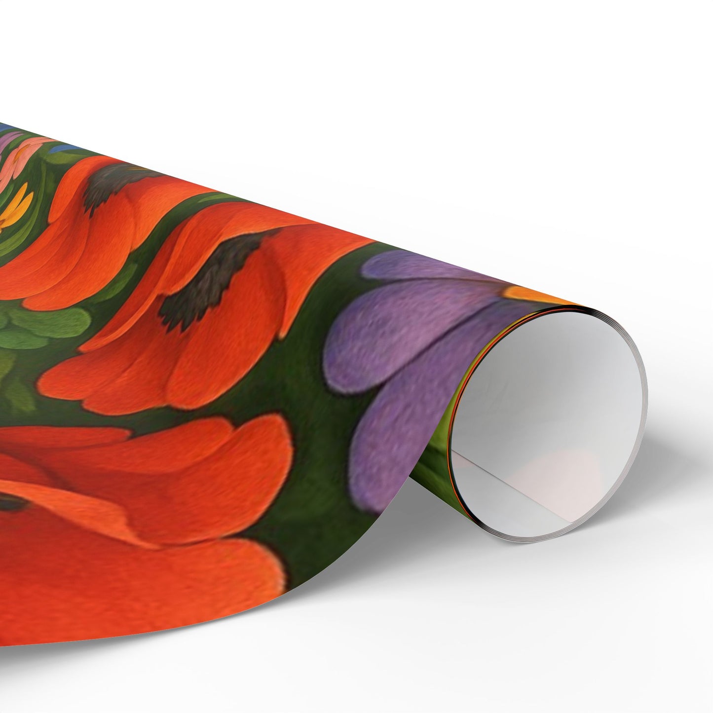 Floral Folk Art Wrapping Paper Roll — Bright Vintage Flower Gift Wrap