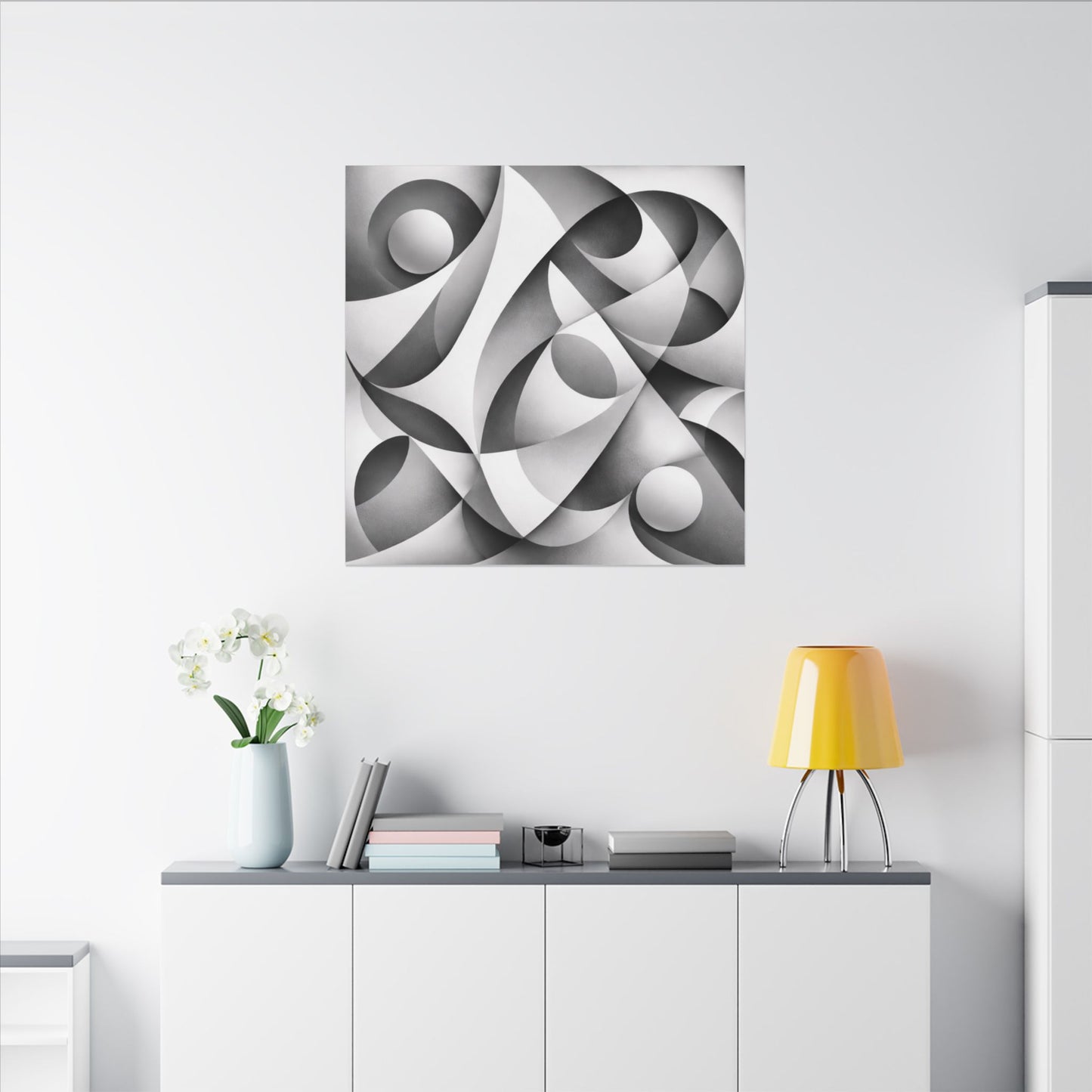 Monochrome Abstract Geometric Art Matte Canvas