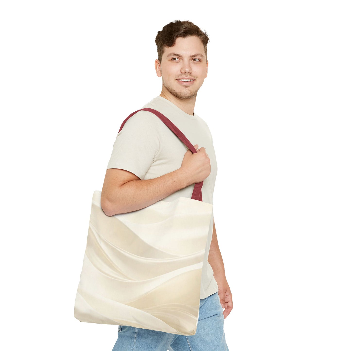 Cream Abstract Waves Tote Bag | Neutral Swirl Pattern