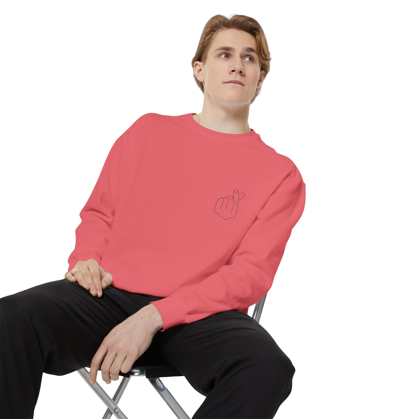 Minimalist Peace Hand Sweatshirt — Small Chest Line Art Crewneck